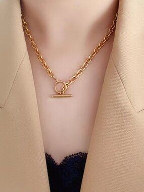 3/$35 NEW 18K Gold Plated Stainless Steel Toggle Clasp Chain Necklace